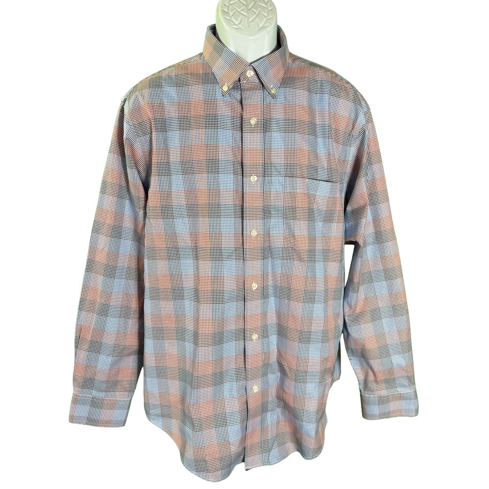 Roundtree & Yorke Button Down Shirt Mens L Multi Color Plaid Gold Label Non-Iron